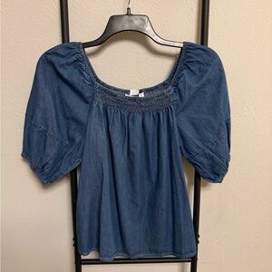 NWT Gap Factory Flowy Denim Peasant Top Size XS